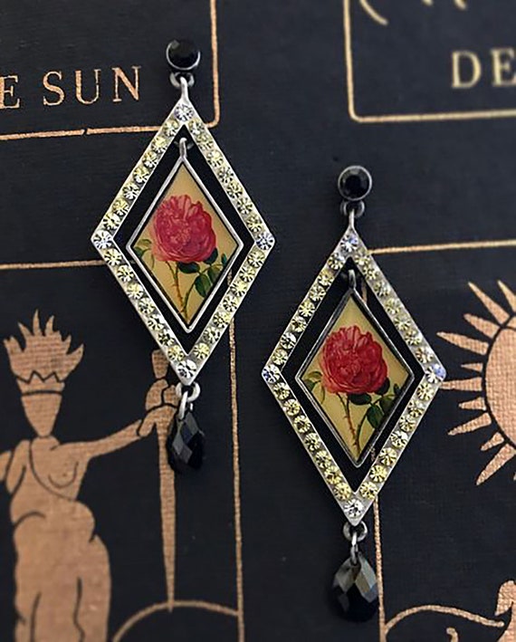 Crystal and Roses Deco Earrings - image 1