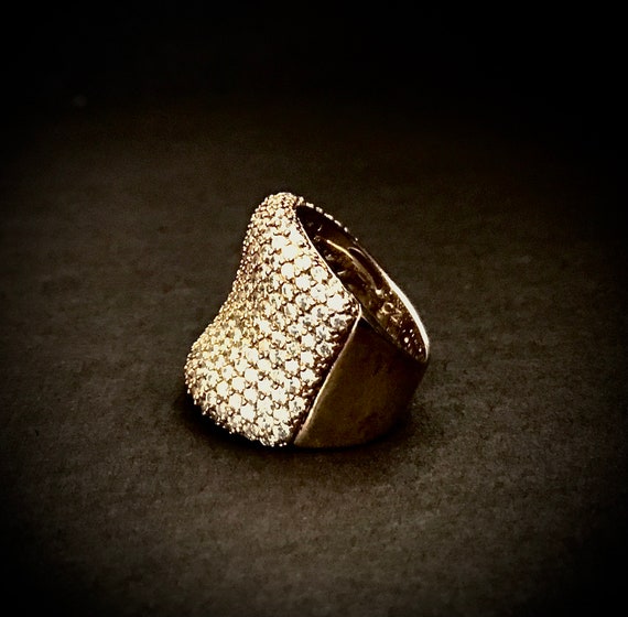 CZ Gold Plate Glam Cocktail Ring - image 2