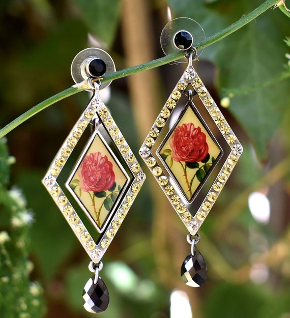 Crystal and Roses Deco Earrings - image 2