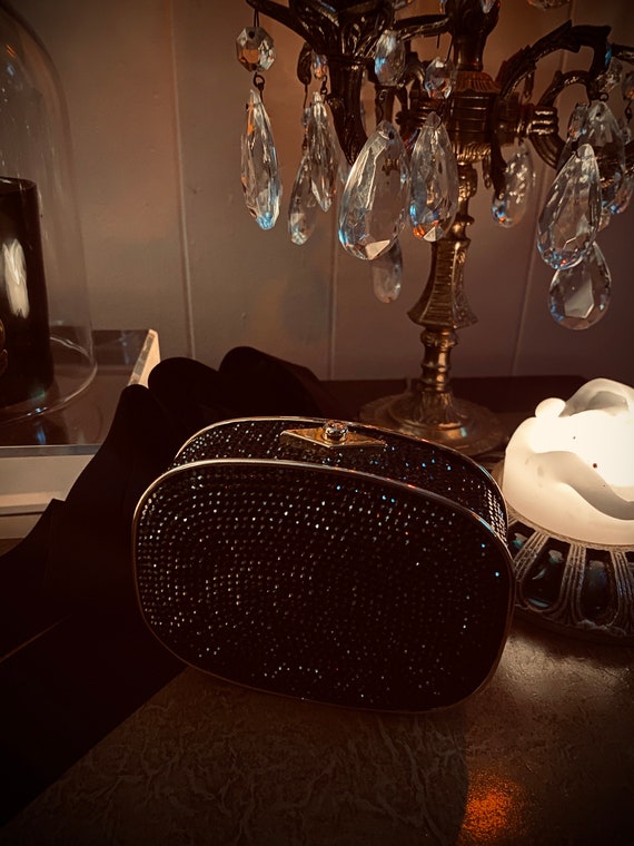 Vintage 1990s Black Crystal Clutch Evening Bag - image 6