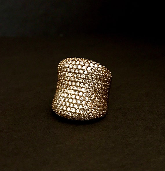 CZ Gold Plate Glam Cocktail Ring - image 1