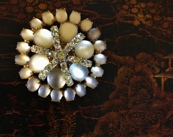 Faux Moonstone Sunflower Brooch