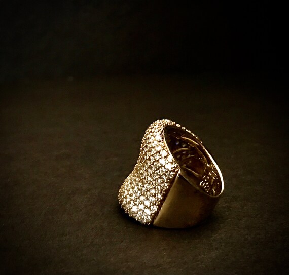 CZ Gold Plate Glam Cocktail Ring - image 3
