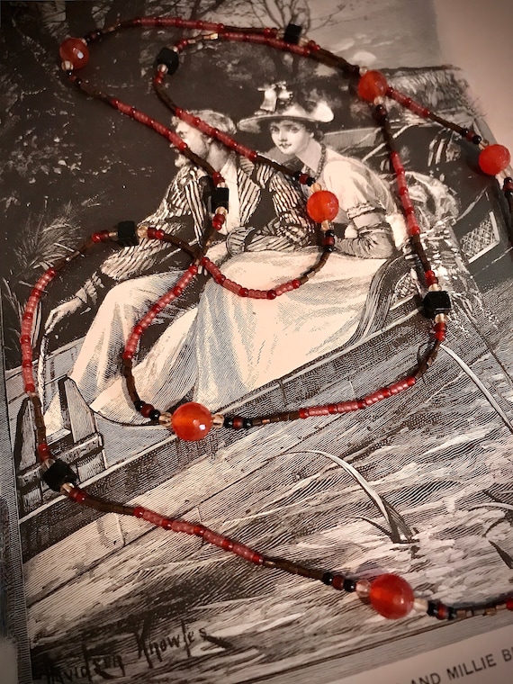Carnelian + Onyx Bead Necklace