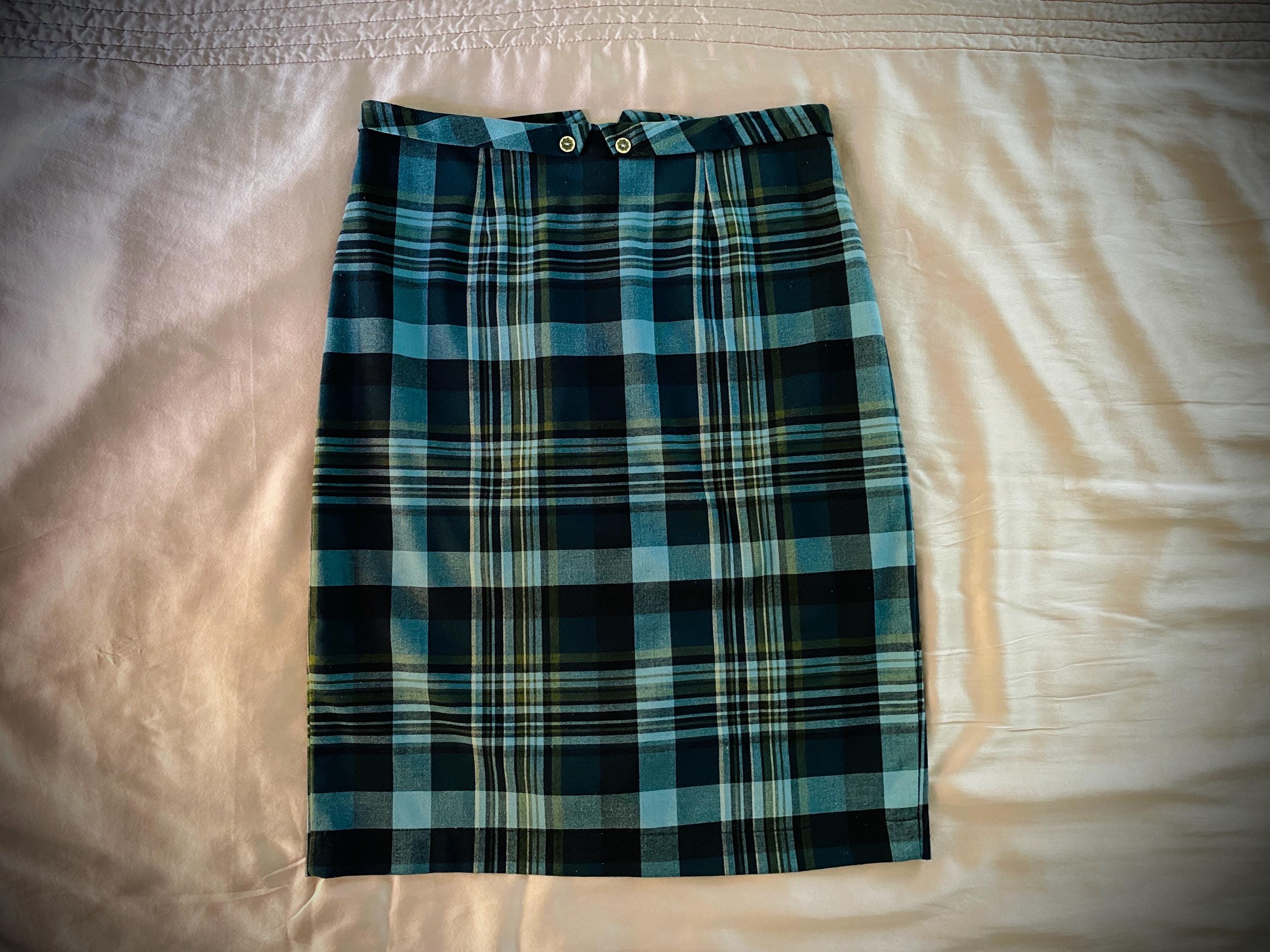 Vintage 2000s EC Star Teal Plaid Pencil Skirt