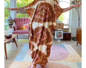 60s Orange Psychedelic Print Kaftan