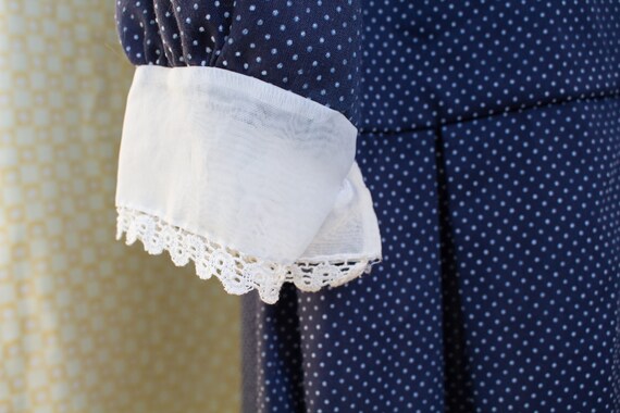 1950s Drop Waist Navy Polka Dot Dress with Sheer … - image 5