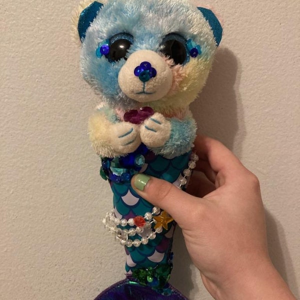 Mermaid Bear Beanie Boo Custom OOAK Customized Stuffed Plush Animal