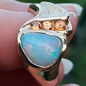 Australian Opal Ring - 14kt Gold Ring - Opal Ring - Australian Opal - 14kt Gold Opal Ring - Montana Sapphire- Montana Sapphire Ring - B2-6.5