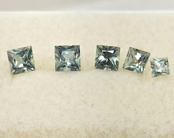 Faceted Green Montana Sapphires, lot of 5 Princess Cut Sapphires, 1.75 TCW - A59-2