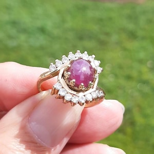 Star Ruby Cab Ring, Diamond Accents, 14kt Yellow Gold - A15