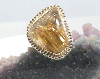 Rutilated Quartz Ring, Sterling Silver, Statement Ring - B22