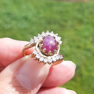 Star Ruby Cab Ring - Diamond Accent Ring - 14kt Yellow Gold Ring - Star Ruby - Diamond Ring - Statement Ring - A15