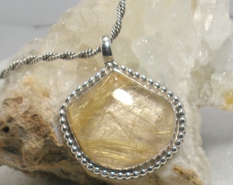 Rutilated Quartz - Brazillian Rutilated Quartz - Rutilated Quartz Pendant - Sterling Silver Pendent - Rutilated Quartz Necklace - B69