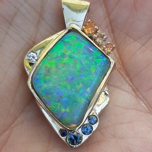 Brazillian Opal Pendant, 14kt Gold with Montana Sapphire and Diamonds - A46