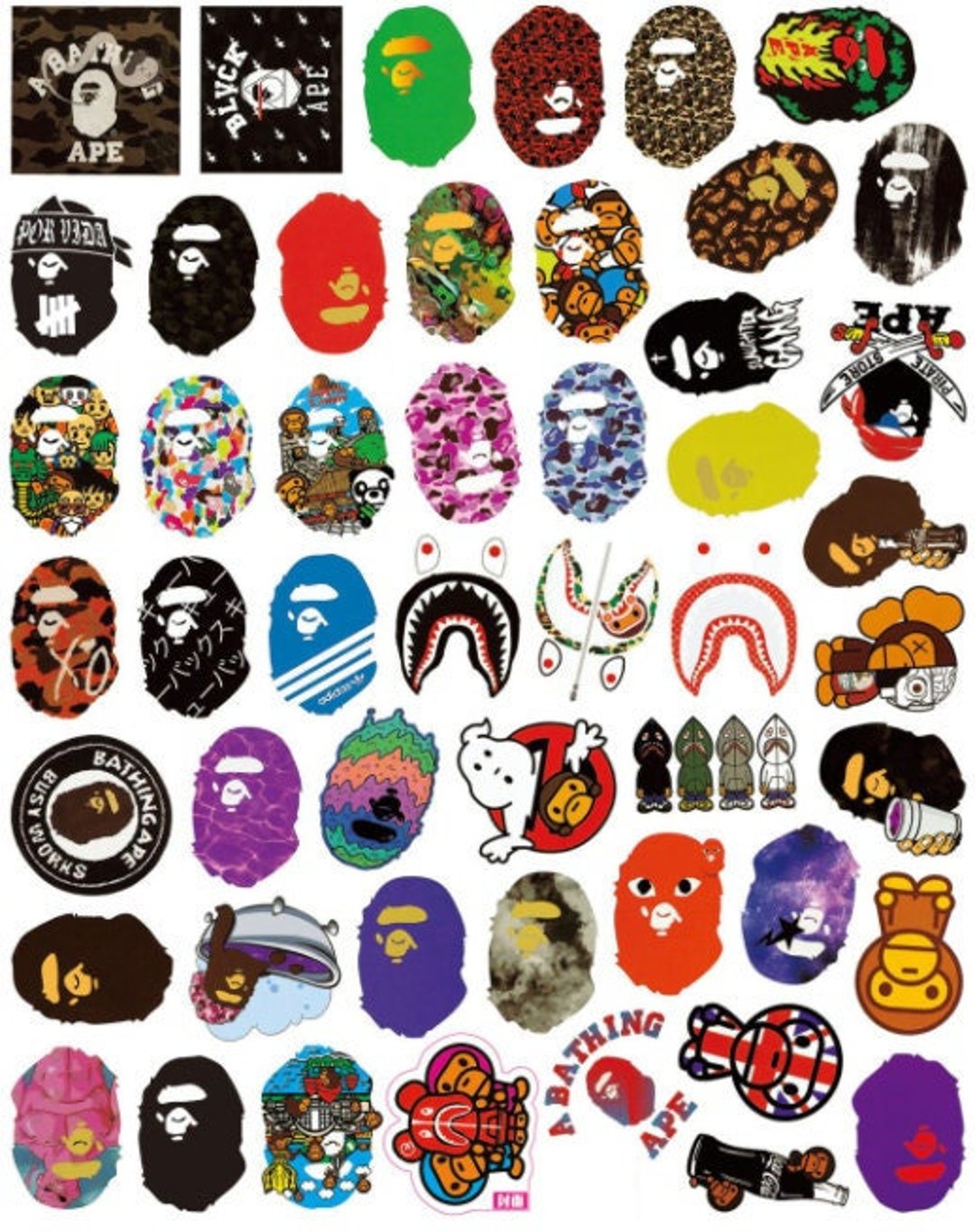 50pcs Japanese Bape Stickers Packs Laptop Skateboard Sticker Etsy