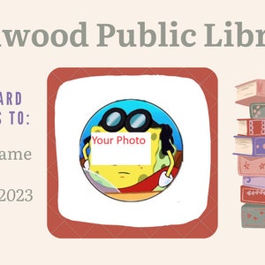 Crianças fingem cartão de biblioteca de cartão físico, jogo imaginativo, detalhes editáveis para crianças, cartões de jogo de faz de conta
