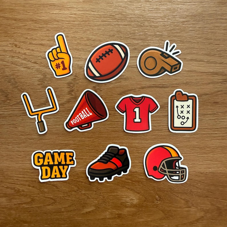 Football Sticker Pack - Set of 10 Die Cut Stickers - Etsy