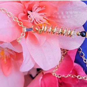 Handmade Gold Filled Chain and Gold Spiral Pendant with Gold and Crystal beads