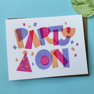 Festa em cartão de felicitações, escrito à mão, estilo risografia, cartão em branco, qualquer ocasião