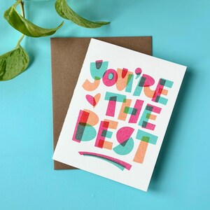 You're The Best Grußkarte, von Hand beschriftet, blanko Karte im Risograph Stil, Geburtstag, Valentine, jede Gelegenheit