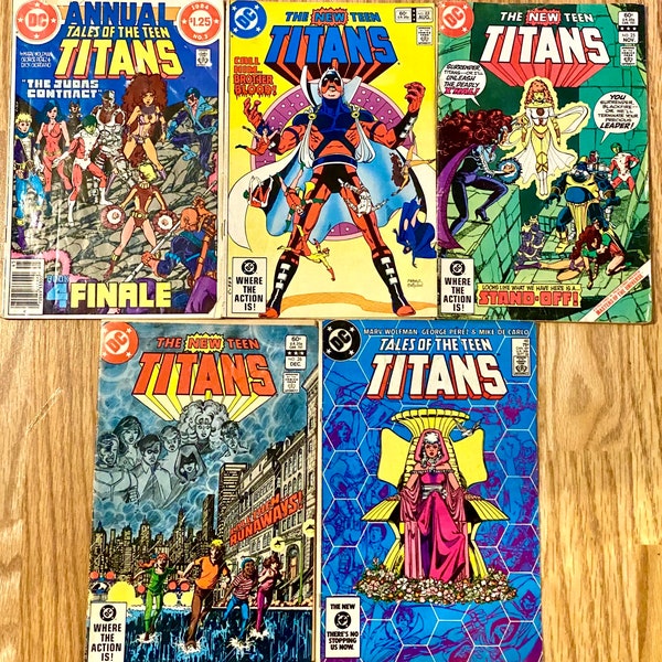 TEEN TITANS Collection #3, 22, 25, 26, 46 (1982 - 1984). Classic DC Comic Books.