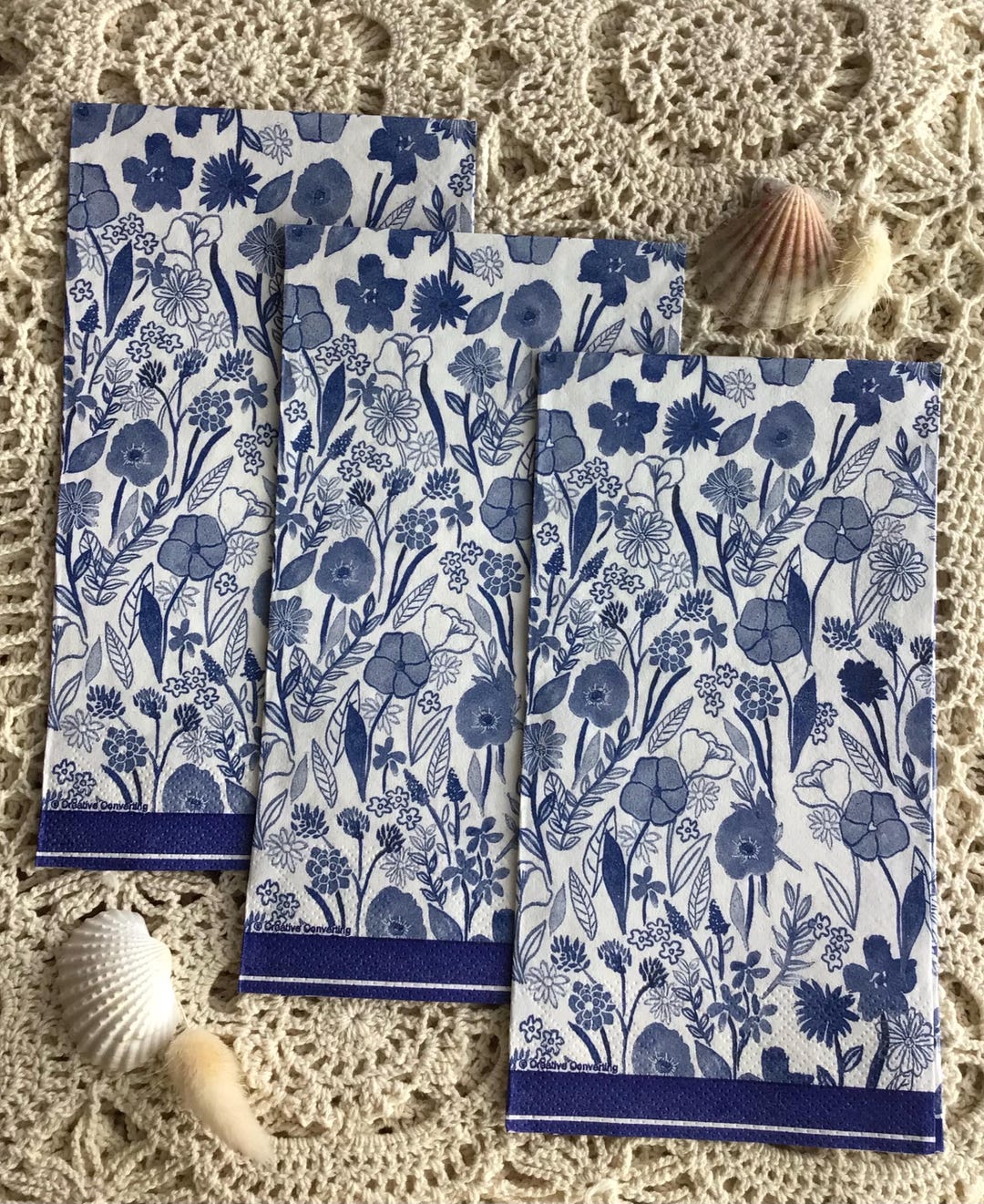 Delft Blue Floral Paper Napkins: Decoupage & Craft, Set of 3 - Etsy