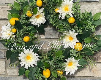 Lemon Springtime wreath, Spring Decor, Lemon decor, Farmhouse, Summer Wreath, Wreath front door