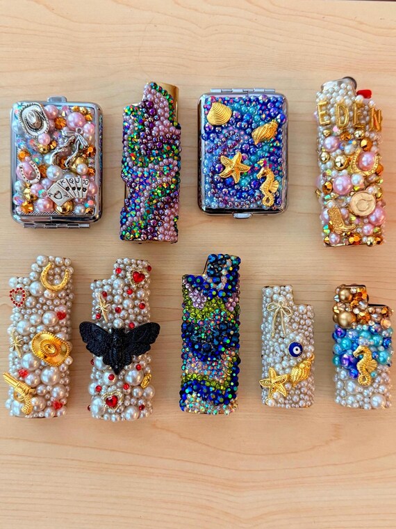 Custom Bedazzled Matchbox Tin Handmade Beaded Metal Case Match Box
