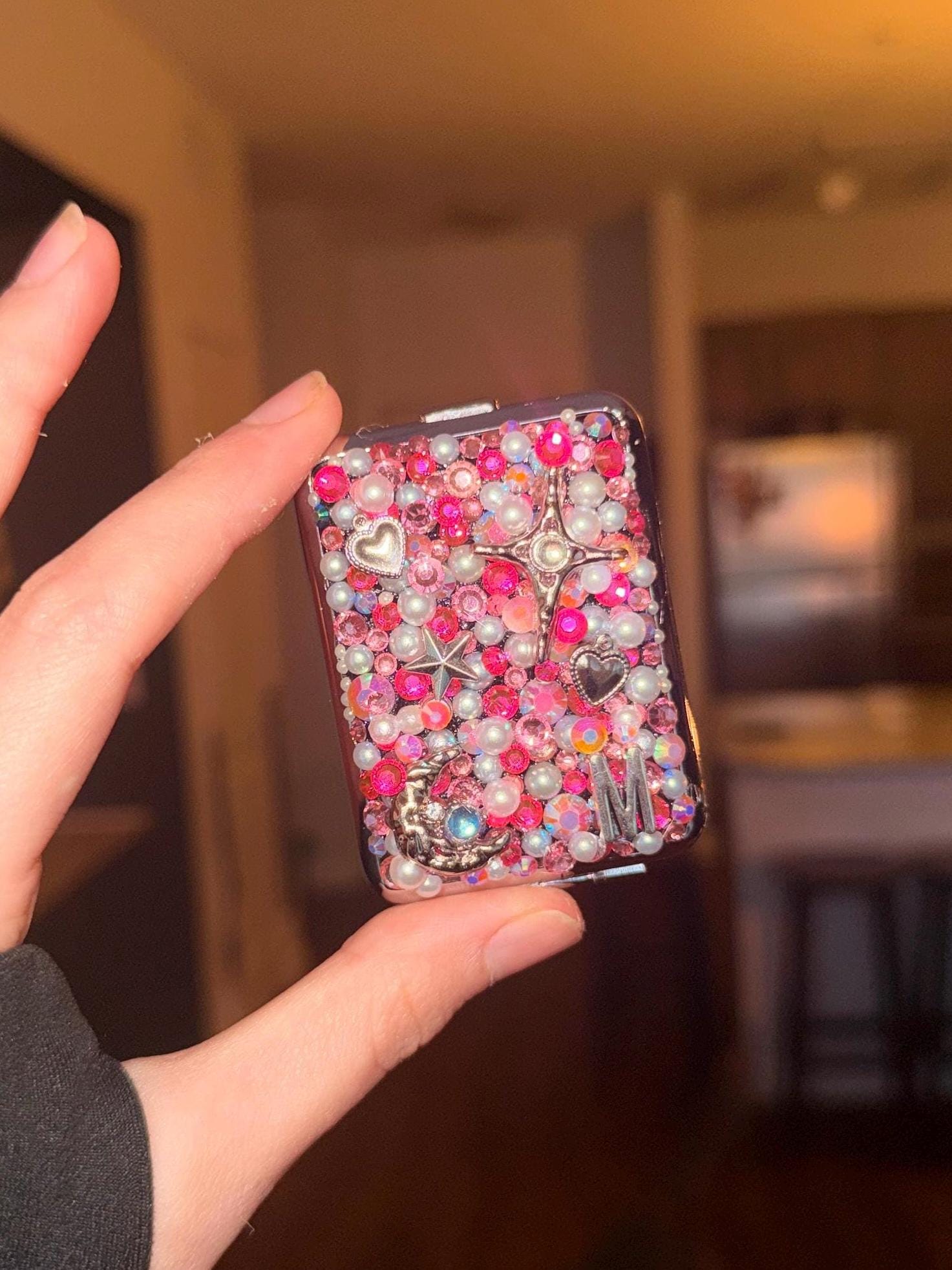 Custom Bedazzled Matchbox Tin Handmade Beaded Metal Case Match Box