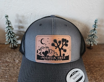 Joshua Tree National Park Hat, Trucker Hat, Snapback, Leather Patch, Laser Engraved,National Park Gift
