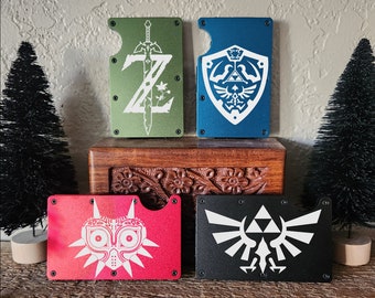 Legend of Zelda Metal Wallet, Triforce Crest, Majora's Mask, Hyrule Shield Minimalist Credit Card Holder, Nintendo Money Clip