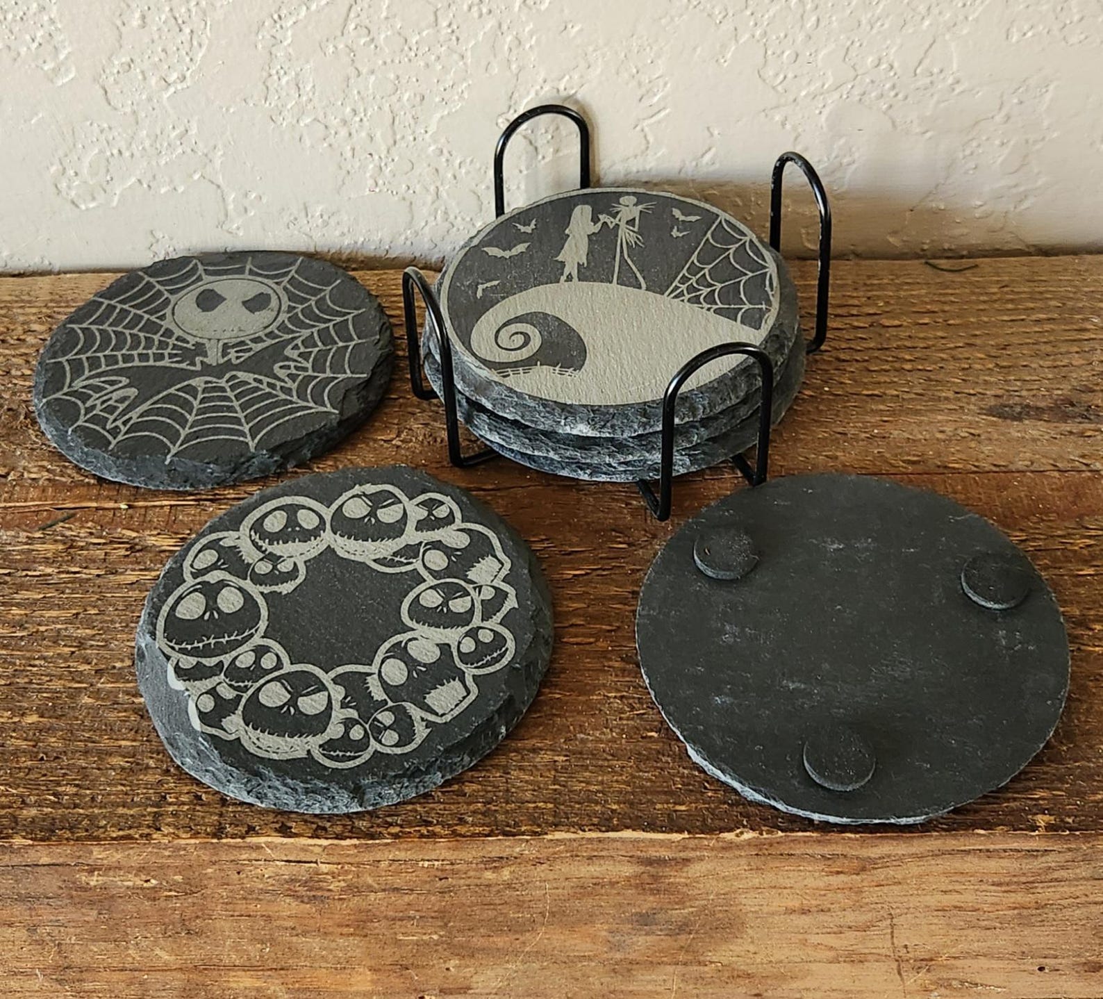 Nightmare Before Christmas Coasters Slate Coasters Set of 6 LaserEngraved Jack Skellington Oogie Boogie