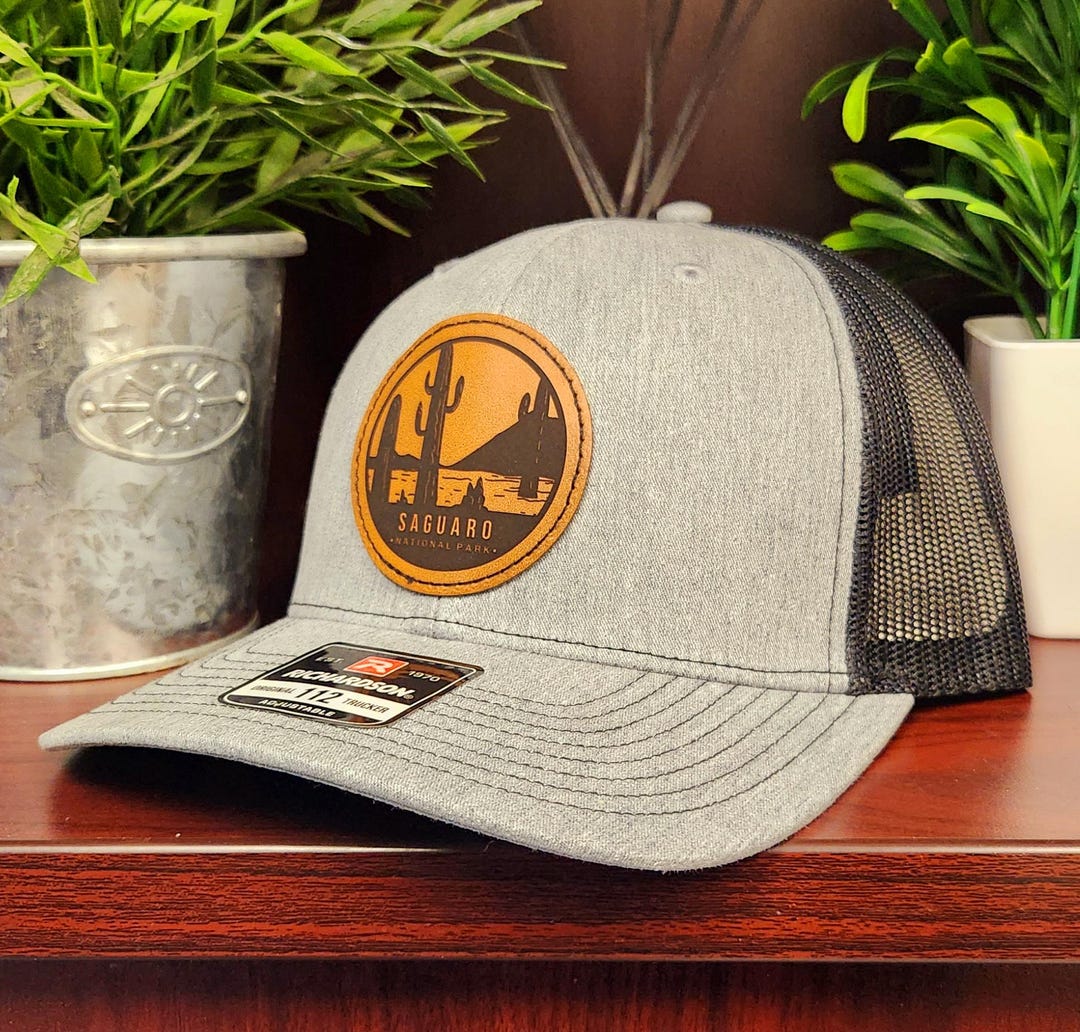 Saguaro National Park Trucker Hat, Faux Leather Patch Snapback - Etsy