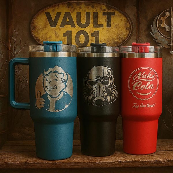 Fallout 40oz Tumbler, Vault Boy, Vault-Tec, Power Armor, Enclave, Nuka Cola