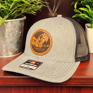 Pinnacles National Park Hat, Trucker Hat, Snapback, Leather Patch, Pinnacles, Laser Engraved, National Park Gift, Father&#39;s Day
