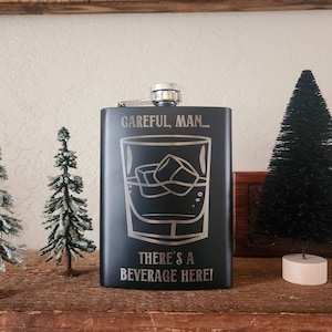 Big Lebowski Flask: Laser Engraved Powder Coated Flask, Dude Abides Gift