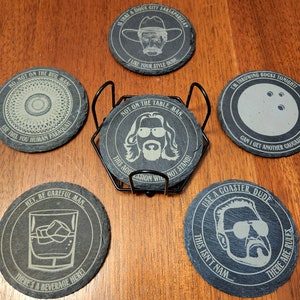 Big Lebowski Coasters Slate Coasters The Dude Gift for Him Coen Brothers Big Lebowski Church of Dudeism