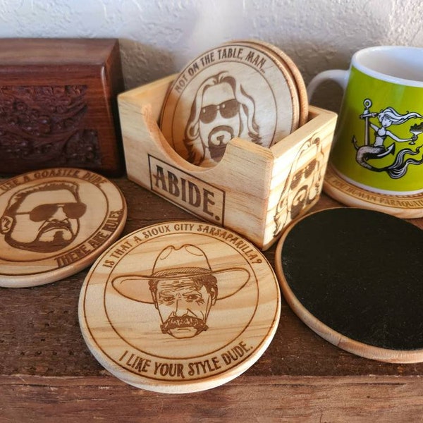 Big Lebowski Coasters Dude Abides Coen Brothers Gift with Display Storage Case Box