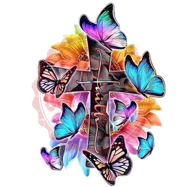 Butterfly Colorful Cross Shirt Print PNG