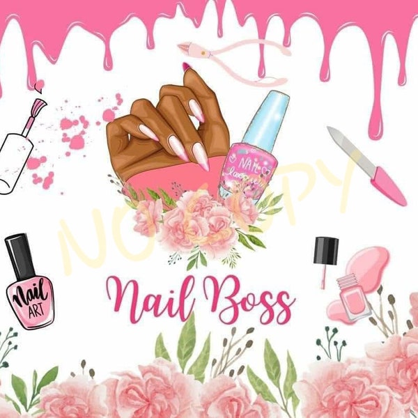 Black Girl Woman Nail Boss Pink Tumbler Wrap PNG