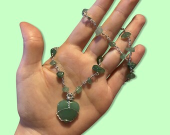 Collana in cristallo di avventurina verde con pendente a cuore in avventurina verde