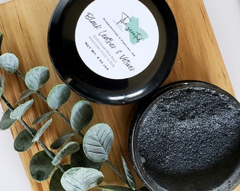 Foot Scrub for Men BLACK LEATHER & VETIVER and Activated Charcoal Exfoliating Pedicure Foot Scrub (Emulsified) 4oz Jar