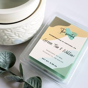 Wax Melts Soy Wax Melts Scented GREEN TEA and WILLOW Wax Melts Candle Wax Melts 6 Cavity Clamshell Wax Melts