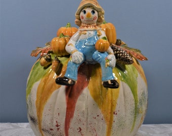 Large Ceramic Pumpkin With Scarecrow