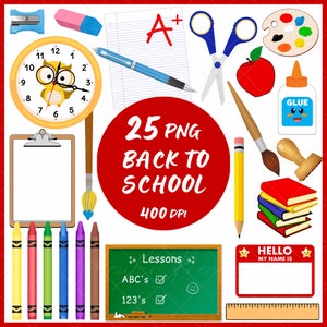 25 School Clipart Set | Downloadable Clipart Bundle | School Supply PNG | School Clipart Bundle | Back To School | Crayons Clipart