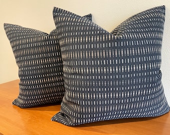 Pillow cover, 20x20, in Sunbrella “Esti” in midnight (indigo), indoor/outdoor, handmade by SwaukPrairie