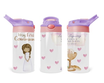 First Communion Customized Kids Tumbler for Boys and Girls 12oz, Personalized Catholic Present, Godchild Gift