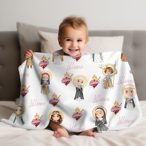 My First All Girl Saint Baby Blanket, Children&#39;s Catholic Christmas Gift, Baptism Gift, Infant Swaddle for Girl