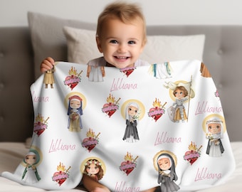 My First All Girl Saint Baby Blanket, Children&#39;s Catholic Christmas Gift, Baptism Gift, Infant Swaddle for Girl